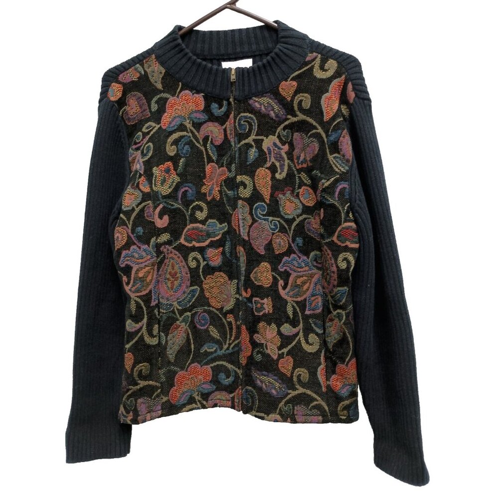 Vintage Y2K Christopher‎ & Banks Womens BOHO Jacket Large Black Jacquard Floral